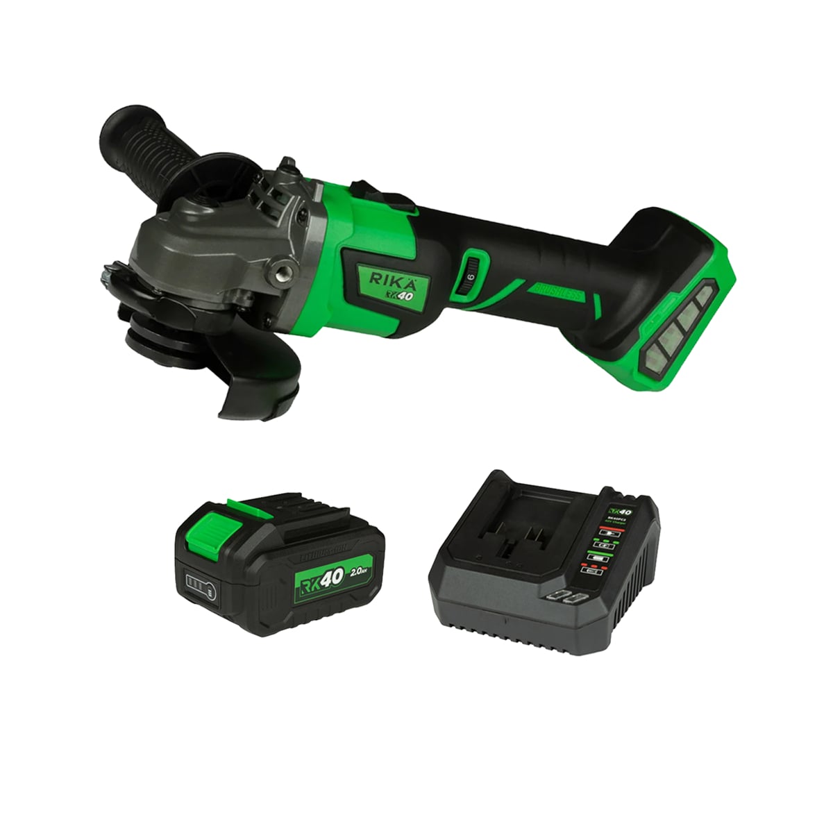 Rikä RK40 40V Braking Angle Grinder 115mm Kit | 2Ah